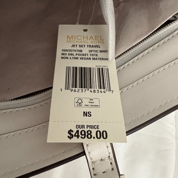 Michael Kors Jet Set Travel Medium Double Pocket Tote Optic White MSRP $498 NWT - Picture 8 of 9